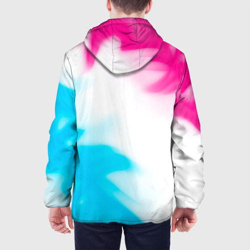 Мужская куртка 3D с принтом Rainbow Six neon gradient style: надпись, символ, вид сзади #2
