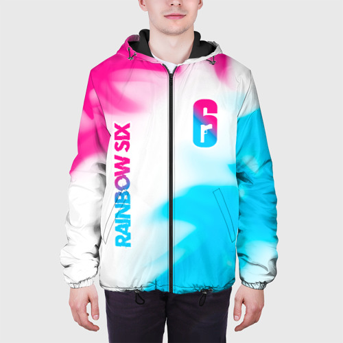 Мужская куртка 3D с принтом Rainbow Six neon gradient style: надпись, символ, вид сбоку #3
