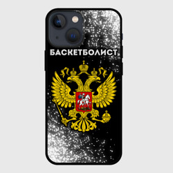 Чехол для iPhone 13 mini Баскетболист из России и герб РФ