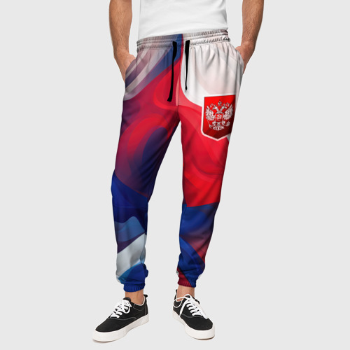Мужские брюки 3D Красный герб России, цвет 3D печать - фото 4