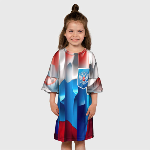 Детское платье 3D с принтом Синий герб  РФ, вид сбоку #3
