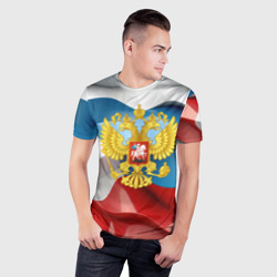 Мужская футболка 3D Slim Герб России  триколор - фото 2