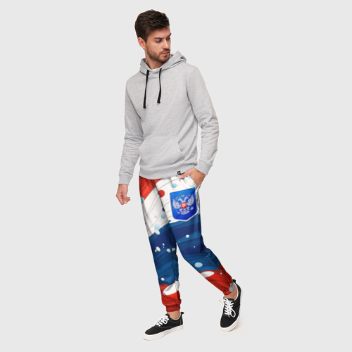Мужские брюки 3D Триколор брызги краски и герб РФ, цвет 3D печать - фото 3