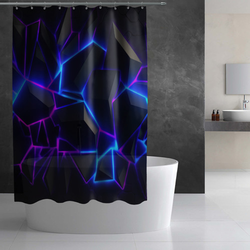 Штора 3D для ванной Синий и фиолетовый неон - фото 2