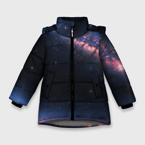Зимняя куртка для девочек 3D с принтом Млечный путь в звездном небе, вид спереди #2