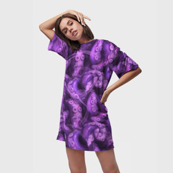 Платье-футболка 3D Фиолетовые щупальца и дым - фото 2