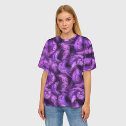 Женская футболка oversize 3D Фиолетовые щупальца и дым - фото 2