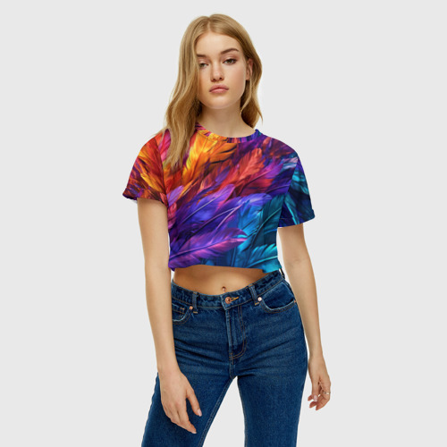 Женская футболка Crop-top 3D Яркие крылья, цвет 3D печать - фото 3