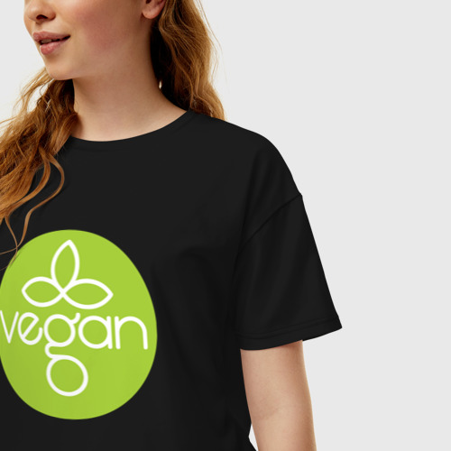Женская футболка хлопок Oversize Vegan circle, цвет черный - фото 3