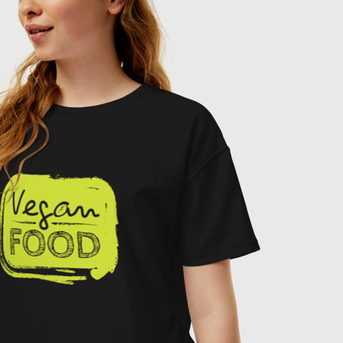 Женская футболка хлопок Oversize Vegan food, цвет черный - фото 3