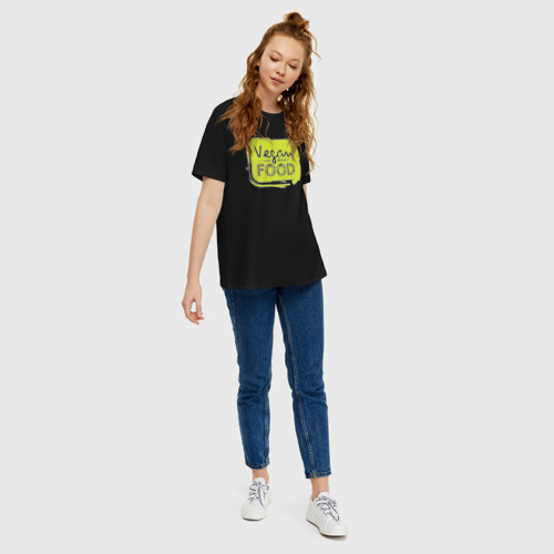 Женская футболка хлопок Oversize Vegan food, цвет черный - фото 5