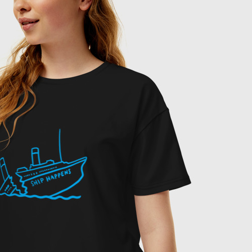 Женская футболка хлопок Oversize Ship happens, цвет черный - фото 3