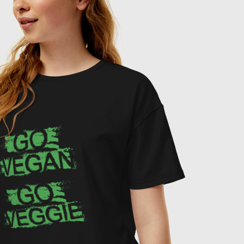 Женская футболка хлопок Oversize Go veggie, цвет черный - фото 3