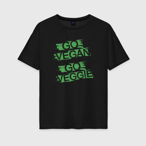 Женская футболка хлопок Oversize Go veggie, цвет черный