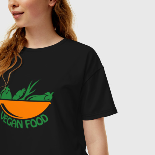 Женская футболка хлопок Oversize Vegan food, цвет черный - фото 3