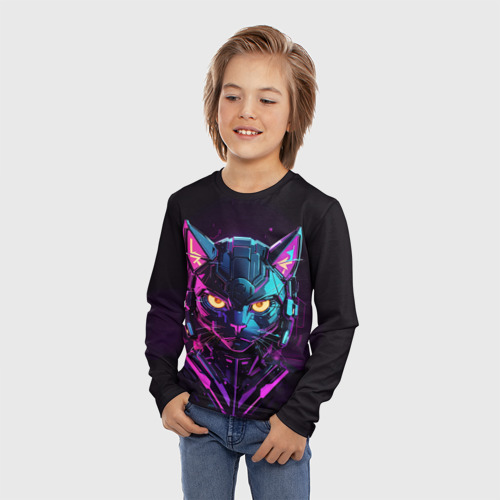 Детский лонгслив 3D Боевой коcмический кот, цвет 3D печать - фото 3