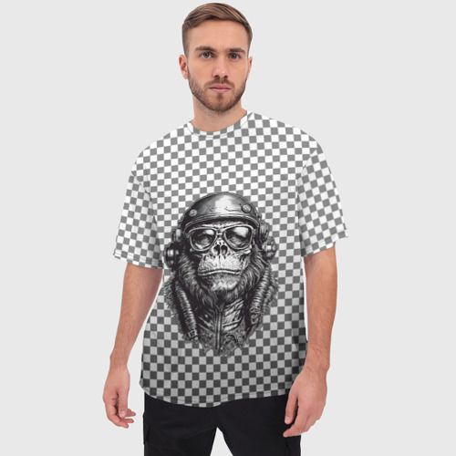 Мужская футболка oversize 3D Клетчатая обезьяна, цвет 3D печать - фото 3