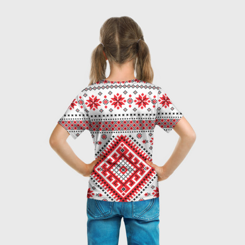 Детская футболка 3D с принтом Удмуртская роспись, вид сзади #2
