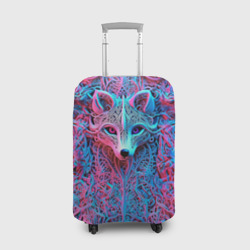 Чехол для чемодана 3D Лис из розово-голубых узоров