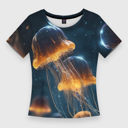 Женская футболка 3D Slim Люминисцентные медузы