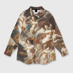 Женская рубашка oversize 3D Дамы и цветы классицизм