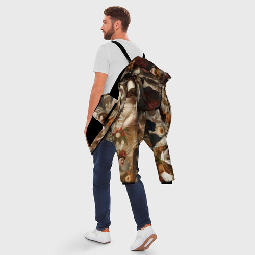 Мужская зимняя куртка 3D с принтом Дамы и цветы классицизм, вид сзади #2