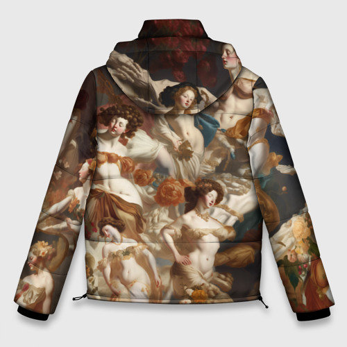 Мужская зимняя куртка 3D с принтом Дамы и цветы классицизм, вид сзади #1