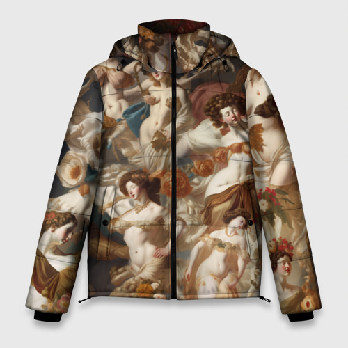 Мужская зимняя куртка 3D с принтом Дамы и цветы классицизм, вид спереди #2