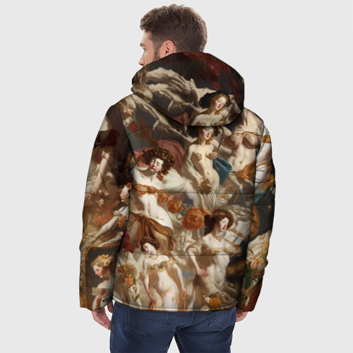 Мужская зимняя куртка 3D с принтом Дамы и цветы классицизм, вид сзади #2