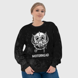 Свитшот с принтом Motorhead glitch на темном фоне для женщины, вид на модели спереди №4. Цвет основы: черный