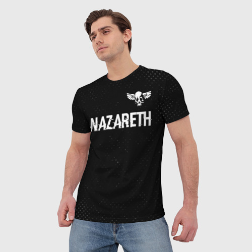 Мужская футболка 3D с принтом Nazareth glitch на темном фоне: символ сверху, фото на моделе #1
