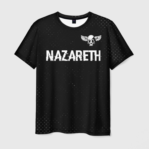 Мужская футболка 3D с принтом Nazareth glitch на темном фоне: символ сверху, вид спереди #2