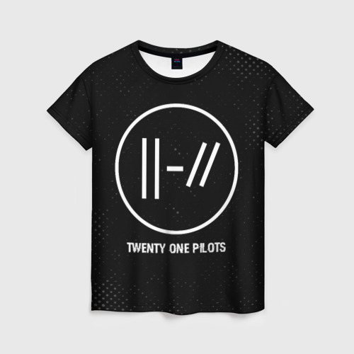 Женская футболка 3D с принтом Twenty One Pilots glitch на темном фоне, вид спереди #2