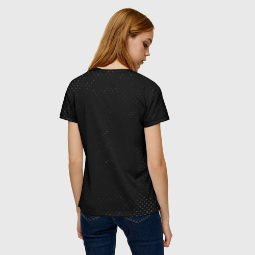 Женская футболка 3D с принтом Twenty One Pilots glitch на темном фоне, вид сзади #2