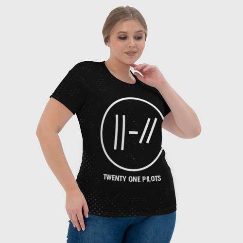 Женская футболка 3D с принтом Twenty One Pilots glitch на темном фоне, фото #4