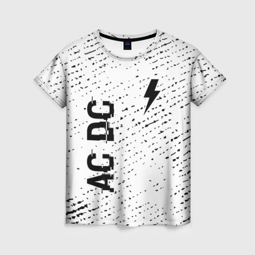 Женская футболка 3D с принтом AC DC glitch на светлом фоне: надпись, символ, вид спереди #2
