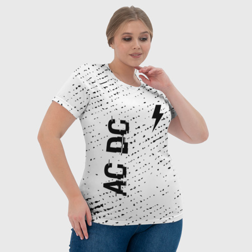 Женская футболка 3D с принтом AC DC glitch на светлом фоне: надпись, символ, фото #4
