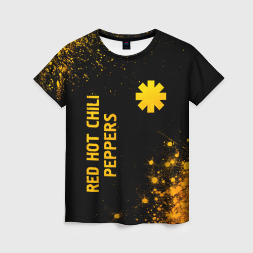 Женская футболка 3D Red Hot Chili Peppers - gold gradient: надпись, символ, цвет 3D печать