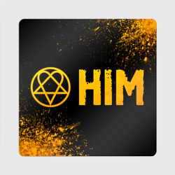 Магнит виниловый Квадрат HIM - gold gradient: надпись и символ