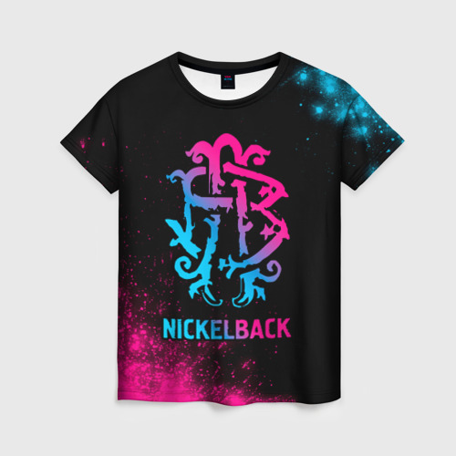 Женская футболка с принтом Nickelback - neon gradient, вид спереди №1