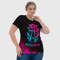 Футболка с принтом Nickelback - neon gradient для женщины, вид на модели спереди №4. Цвет основы: белый