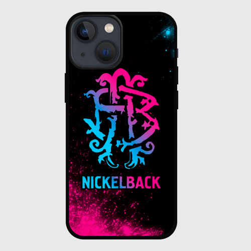 Чехол для iPhone 13 mini с принтом Nickelback - neon gradient, вид спереди #2