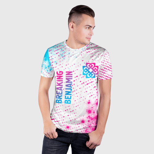 Мужская футболка 3D Slim Breaking Benjamin neon gradient style: надпись, символ, цвет 3D печать - фото 3