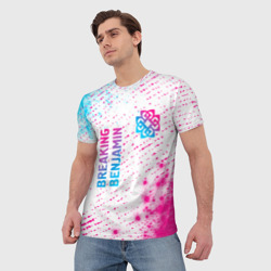 Мужская футболка 3D Breaking Benjamin neon gradient style: надпись, символ - фото 2