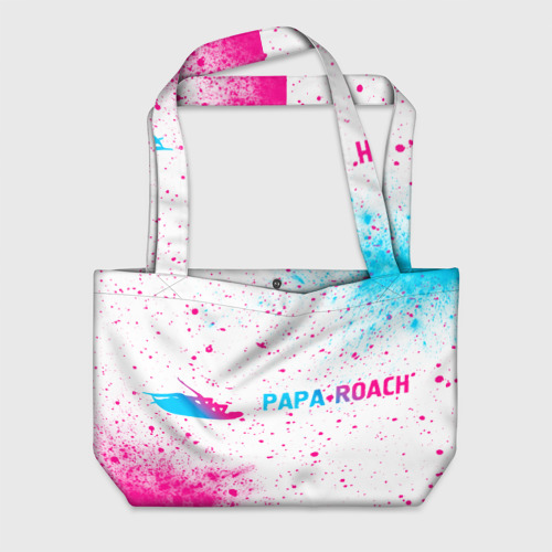 Пляжная сумка 3D Papa Roach neon gradient style: надпись и символ