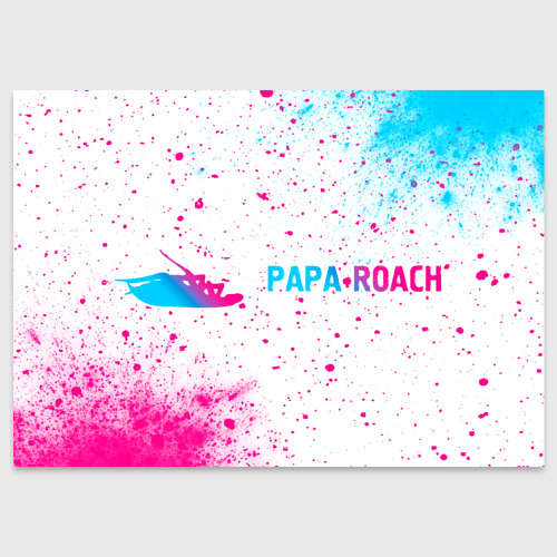 Поздравительная открытка Papa Roach neon gradient style: надпись и символ, цвет белый