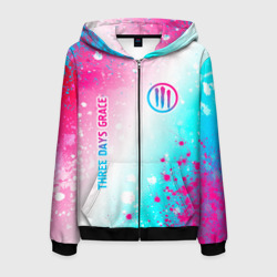 Мужская толстовка 3D на молнии Three Days Grace neon gradient style: надпись, символ