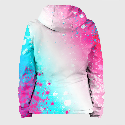 Женская куртка 3D с принтом Three Days Grace neon gradient style: надпись, символ, вид сзади #1