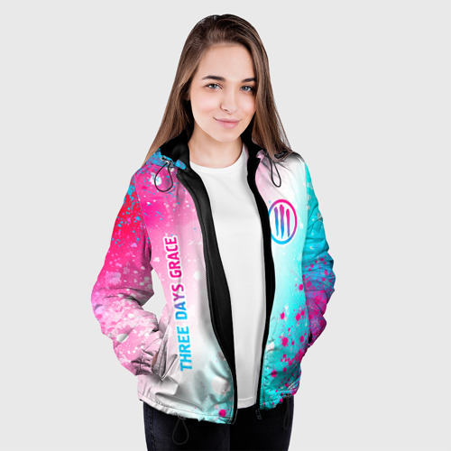 Женская куртка 3D с принтом Three Days Grace neon gradient style: надпись, символ, вид сбоку #3