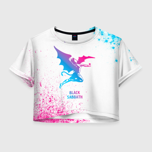 Женская футболка Crop-top 3D Black Sabbath neon gradient style, цвет 3D печать